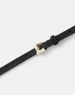 Nappa Leather L Beam Skinny Belt -Urban Chic Wear Store a1877 bltx black detail 1