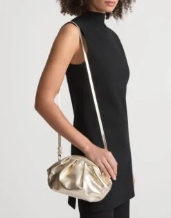 Metallic Lambskin Leather Pochette Clutch -Urban Chic Wear Store a2676 hgbx gold full2