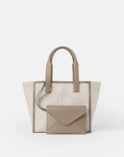 Linen-Hemp Canvas L Tote—Small -Urban Chic Wear Store a2747 hgbx taupe multi back