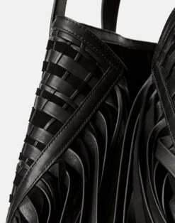 Handwoven Fringe Leather & Suede L Tote—Large -Urban Chic Wear Store a2791 hgbx black detail2