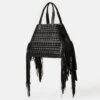 Handwoven Fringe Leather & Suede L Tote—Large -Urban Chic Wear Store a2791 hgbx black other hover