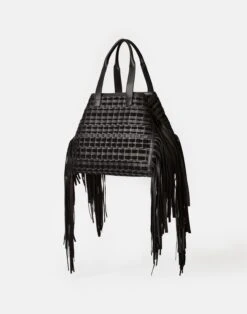 Handwoven Fringe Leather & Suede L Tote—Large