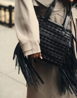 Handwoven Fringe Leather & Suede L Tote—Small -Urban Chic Wear Store a2792 hgbx black elevated