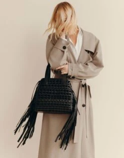 Handwoven Fringe Leather & Suede L Tote—Small -Urban Chic Wear Store a2792 hgbx black elevated hover