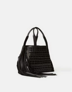 Handwoven Fringe Leather & Suede L Tote—Small -Urban Chic Wear Store a2792 hgbx black other