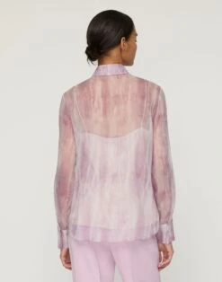 Washed Glaze Print Silk Crépon Button Blouse -Urban Chic Wear Store mbae3r 2c88 lavender tint multi back