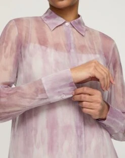 Washed Glaze Print Silk Crépon Button Blouse -Urban Chic Wear Store mbae3r 2c88 lavender tint multi detail