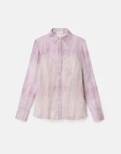 Washed Glaze Print Silk Crépon Button Blouse