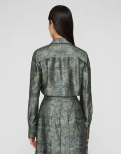 Textile Print Textured Silk Button Blouse -Urban Chic Wear Store mbae3r 2d14 bluebell multi back