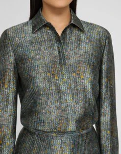 Textile Print Textured Silk Button Blouse -Urban Chic Wear Store mbae3r 2d14 bluebell multi detail
