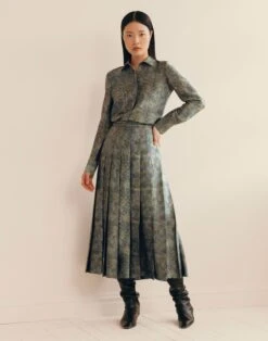 Textile Print Textured Silk Button Blouse -Urban Chic Wear Store mbae3r 2d14 bluebell multi elevated