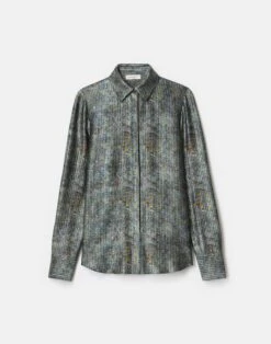 Textile Print Textured Silk Button Blouse
