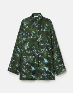 Splattered Glaze Print Silk Twill Oversized Blouse