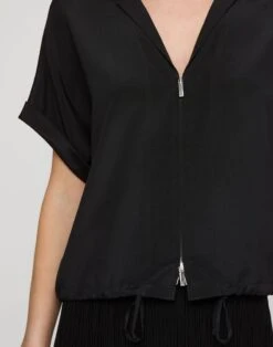 Organic Silk Stretch Georgette Zip Front Blouse -Urban Chic Wear Store mbfd8r 1u40 black detail