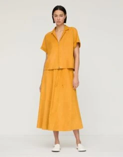 Paperfine Suede Short Sleeve Zip Front Blouse -Urban Chic Wear Store mbfd8r l926 golden glaze full