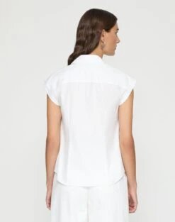 Organic Cotton Poplin Cap Sleeve Fitted Shirt -Urban Chic Wear Store mbfe3r 1r48 white back
