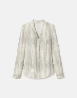Washed Glaze Print Silk Twill V-Neck Blouse