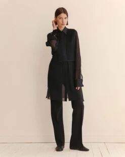 Silk Georgette Convertible Tuxedo Tunic & Vest -Urban Chic Wear Store mbfj3r 6884 black elevated hover