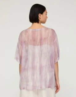 Washed Glaze Print Silk Crépon Short Sleeve Blouse -Urban Chic Wear Store mbfj7r 2c88 lavender tint multi back