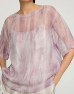 Washed Glaze Print Silk Crépon Short Sleeve Blouse -Urban Chic Wear Store mbfj7r 2c88 lavender tint multi detail