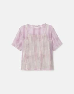 Washed Glaze Print Silk Crépon Short Sleeve Blouse