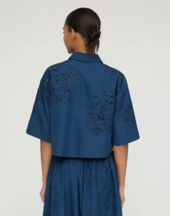 Hand Cutout Organic Cotton Poplin Cropped Shirt -Urban Chic Wear Store mbfj8e 1r48 lido blue back