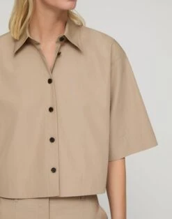 Organic Cotton Poplin Cropped Shirt -Urban Chic Wear Store mbfj8r 1r48 clay detail