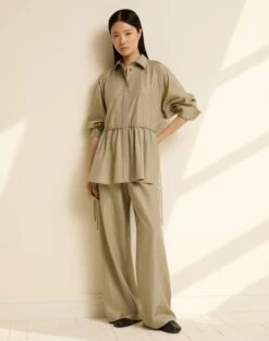 Silk Gathered Waist Blouse -Urban Chic Wear Store mbfk3r 1r64 green clay melange elevated hover