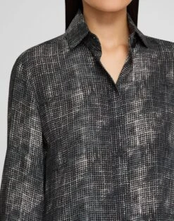 Diffused Houndstooth Print Silk Chiffon Blouse -Urban Chic Wear Store mbfk6v 2d13 black multi detail