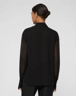 Silk Georgette Hand Beaded Ruffle Tuxedo Blouse -Urban Chic Wear Store mbfl2b 6884 black back