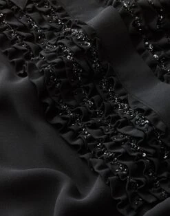 Silk Georgette Hand Beaded Ruffle Tuxedo Blouse -Urban Chic Wear Store mbfl2b 6884 black detail2