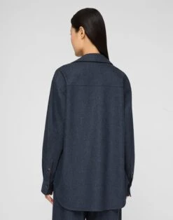 Wool-Cashmere Flannel Pocket Popover Shirt -Urban Chic Wear Store mbfl3r 1v24 admiral blue melange back