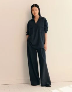 Wool-Cashmere Flannel Pocket Popover Shirt -Urban Chic Wear Store mbfl3r 1v24 admiral blue melange elevated