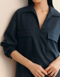 Wool-Cashmere Flannel Pocket Popover Shirt -Urban Chic Wear Store mbfl3r 1v24 admiral blue melange elevated priority hover