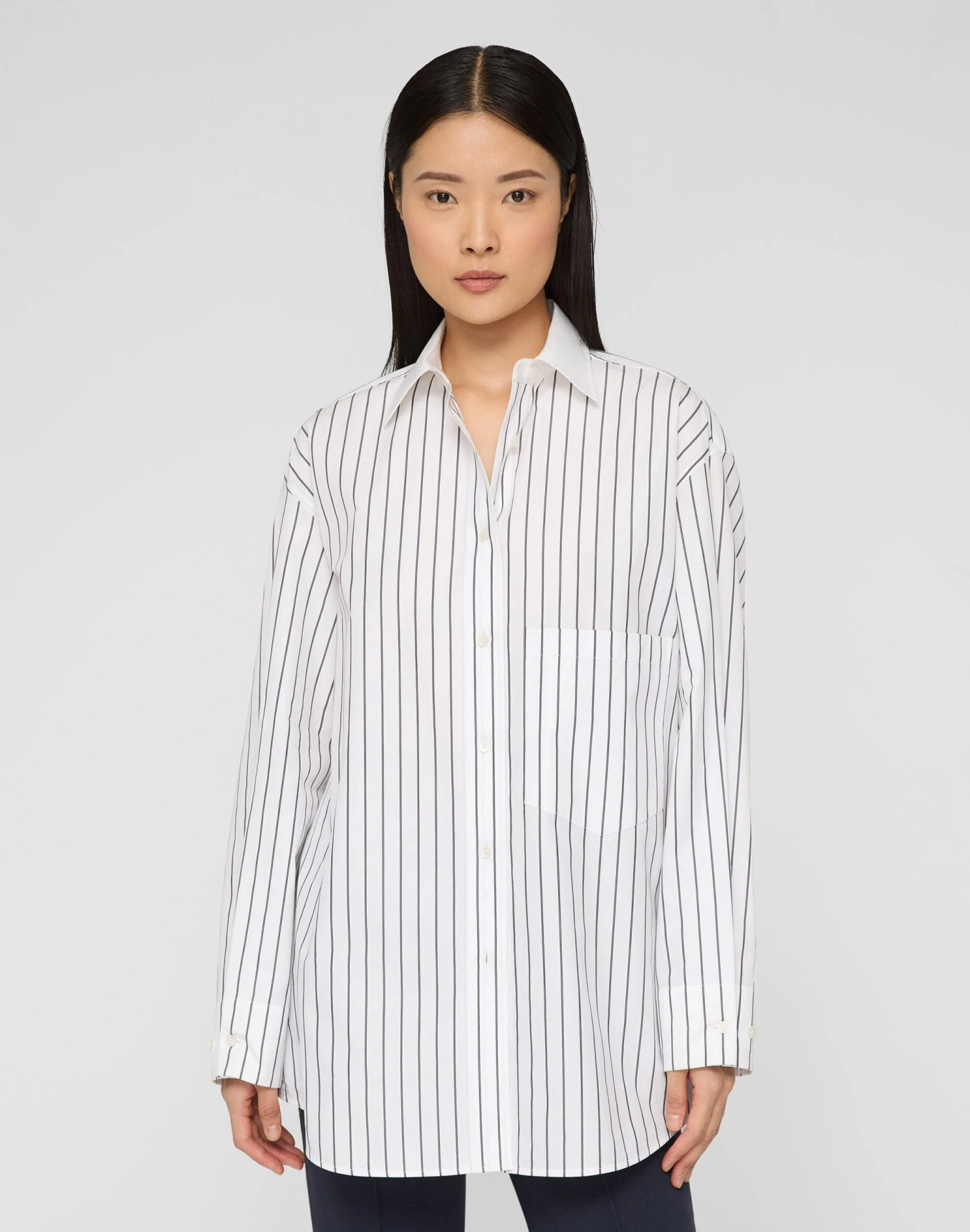 Striped Cotton Poplin Collared Oversized Shirt 4 Striped Cotton Poplin Collared Oversized Shirt - Image 2