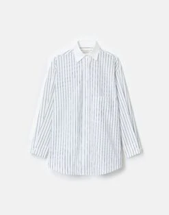 Striped Cotton Poplin Collared Oversized Shirt