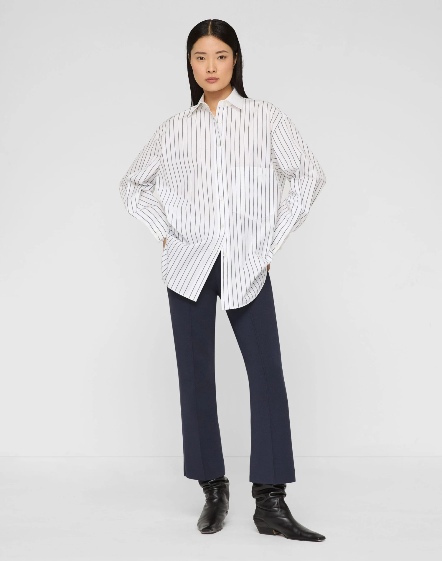 Striped Cotton Poplin Collared Oversized Shirt 6 Striped Cotton Poplin Collared Oversized Shirt - Image 4