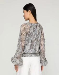 Speckled Glaze Print Georgette Gathered Blouse -Urban Chic Wear Store mbfl8r 2c90 pearl multi back