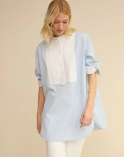 Striped Cotton Oversized Wainscott Tunic Shirt -Urban Chic Wear Store mbfm1r 2c51 oxford blue multi elevated priority hover