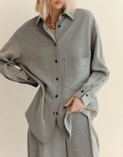 Fluid Houndstooth Jacquard Oversized Shirt -Urban Chic Wear Store mbfm5r 2d05 black multi elevated priority hover