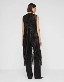 Nappa Leather Macramé Fringe Blouse -Urban Chic Wear Store mbfn1e l485 black back