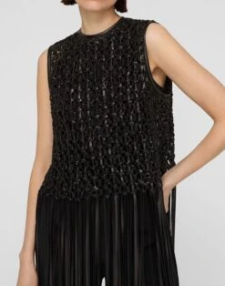 Nappa Leather Macramé Fringe Blouse -Urban Chic Wear Store mbfn1e l485 black detail