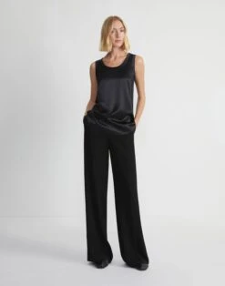 Silk Charmeuse Reversible Perla Blouse -Urban Chic Wear Store mbw19r 2629 black full