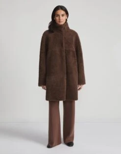 Shearling Reversible Funnel Collar Coat -Urban Chic Wear Store mcc07r f612 wood2
