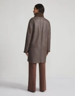 Shearling Reversible Funnel Collar Coat -Urban Chic Wear Store mcc07r f612 wood back