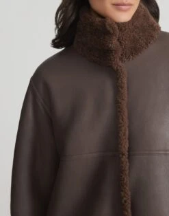Shearling Reversible Funnel Collar Coat -Urban Chic Wear Store mcc07r f612 wood detail