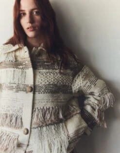 Interlace Jacquard & Handwoven Fringe Coat -Urban Chic Wear Store mcc14e 2d09 cloud multi elevated hover