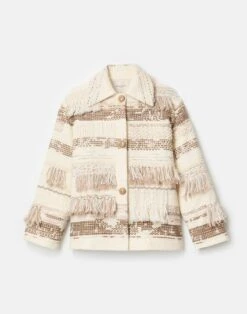 Interlace Jacquard & Handwoven Fringe Coat