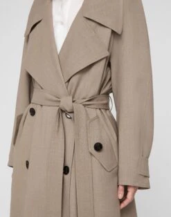 Responsible Stretch Wool Belted Oversized Trench Coat -Urban Chic Wear Store mcc66r 2a38 hickory melange detail