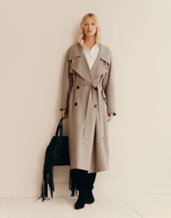 Responsible Stretch Wool Belted Oversized Trench Coat -Urban Chic Wear Store mcc66r 2a38 hickory melange elevated hover